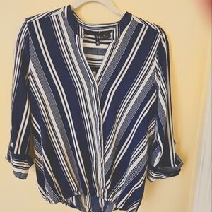 NEW DIRECTIONS - NAVY & WHITE STRIPPED BLOUSE
